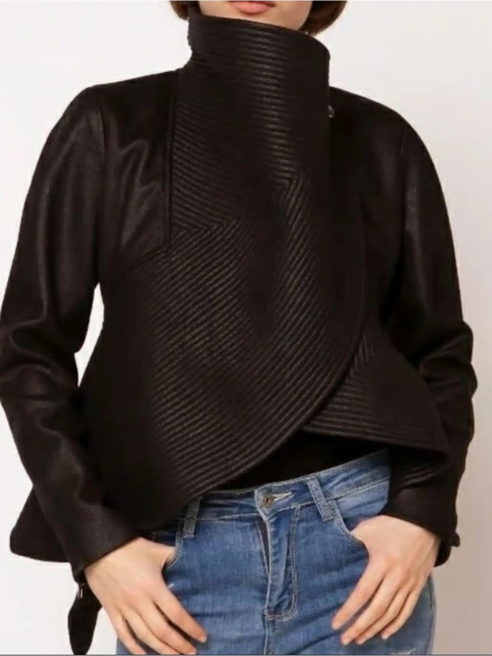 Gracia Avant-Garde Asymmetric Cotton Vintage Draped Cape Jacket High Low Peplum